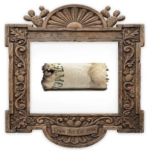 Mildred's Last Cigarette — still life art print by Betsy Crum in a horizontal carved wood frame