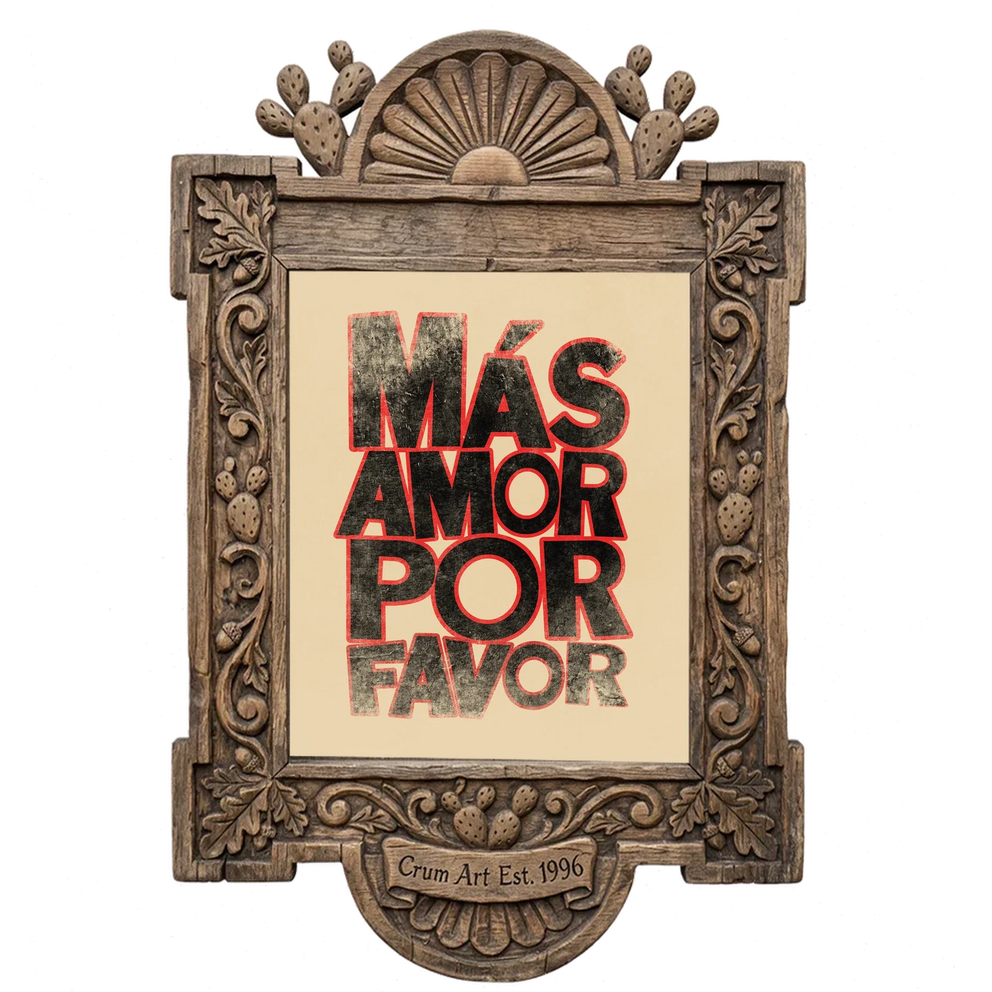 Más Amor Por Favor, Tan — art print in a carved wood frame, Crum Art