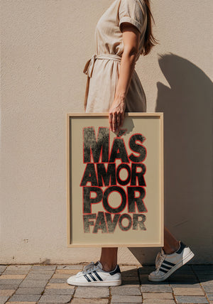 Mas Amor Por Favor typography print by Betsy Crum — framed with velvet mat