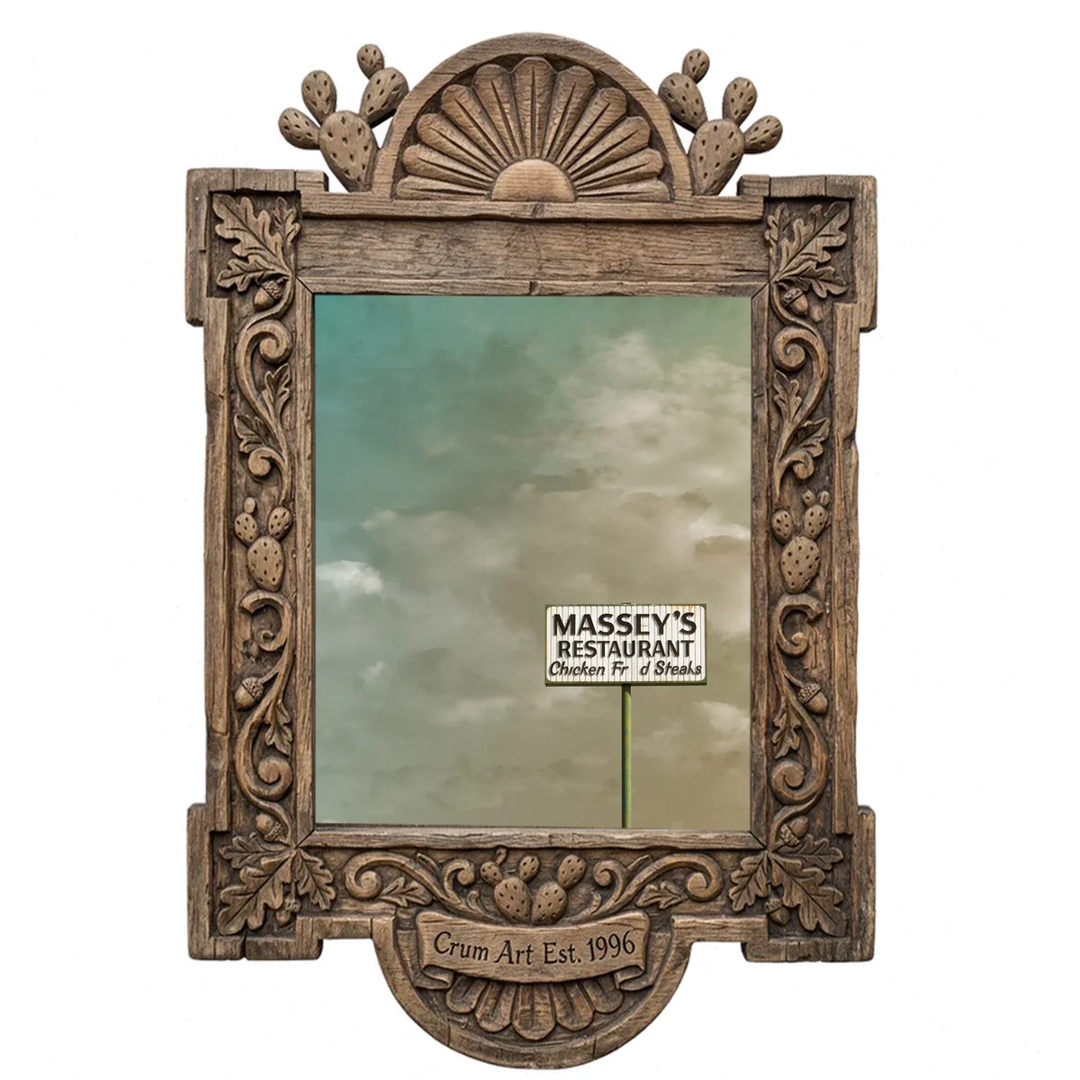 Massey's — Fort Worth art print by Betsy Crum in a carved wood frame