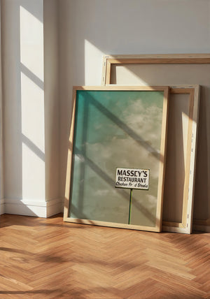 Massey's Fort Worth art print by Betsy Crum — neutral frame room mockup