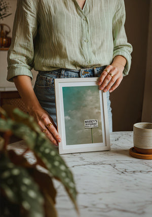 Massey's Fort Worth art print by Betsy Crum — neutral frame room mockup