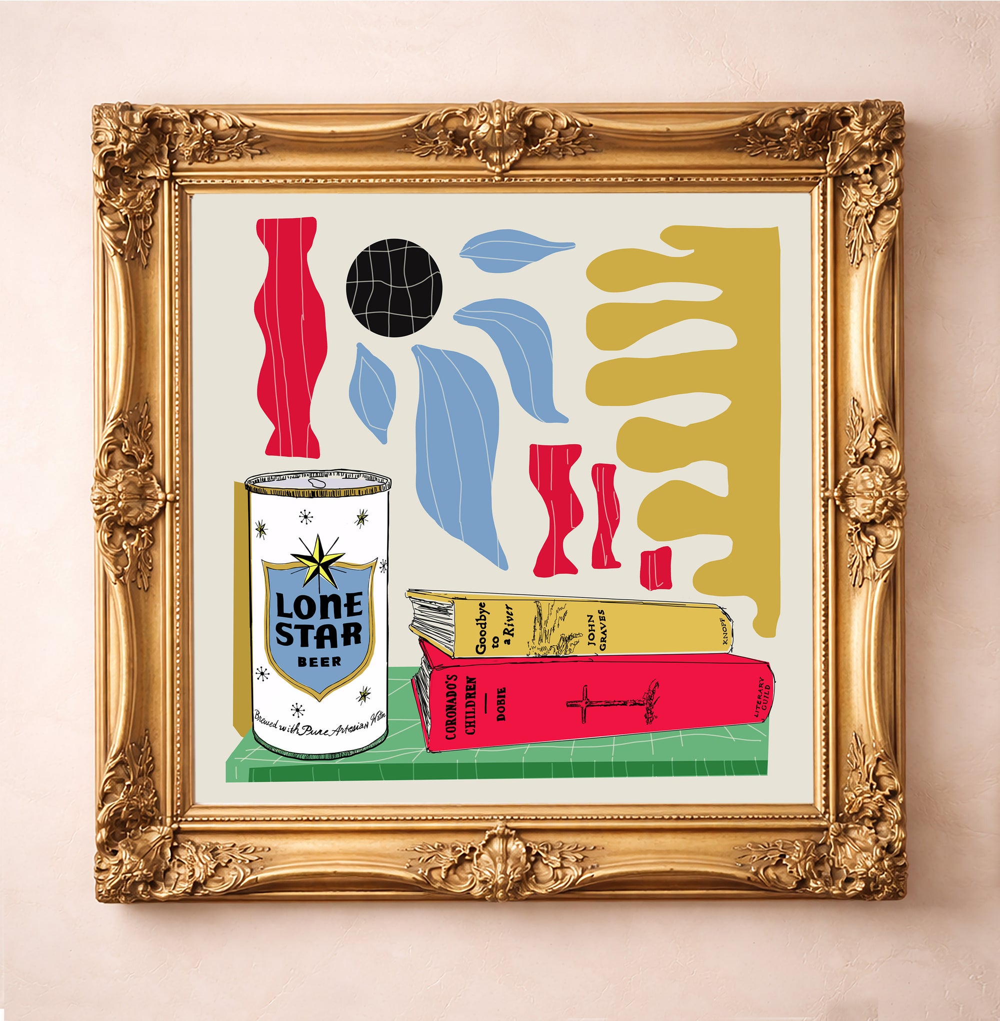 Texas Wall Art Print — Lone Star Beer and Books Collage | Betsy Crum