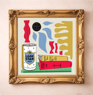 Texas Wall Art Print — Lone Star Beer and Books Collage | Betsy Crum