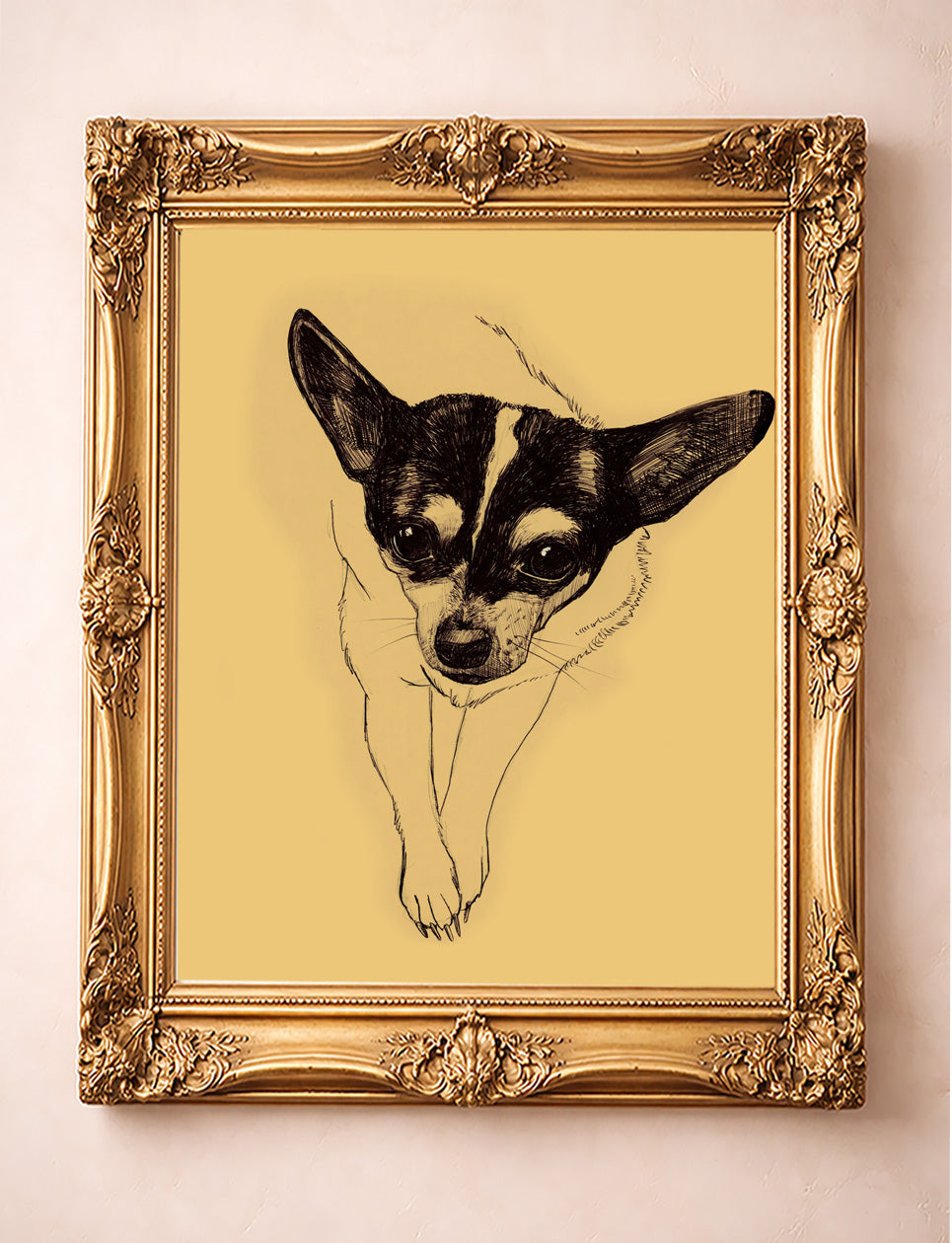 Chihuahua dog portrait print for maximalist eclectic wall decor