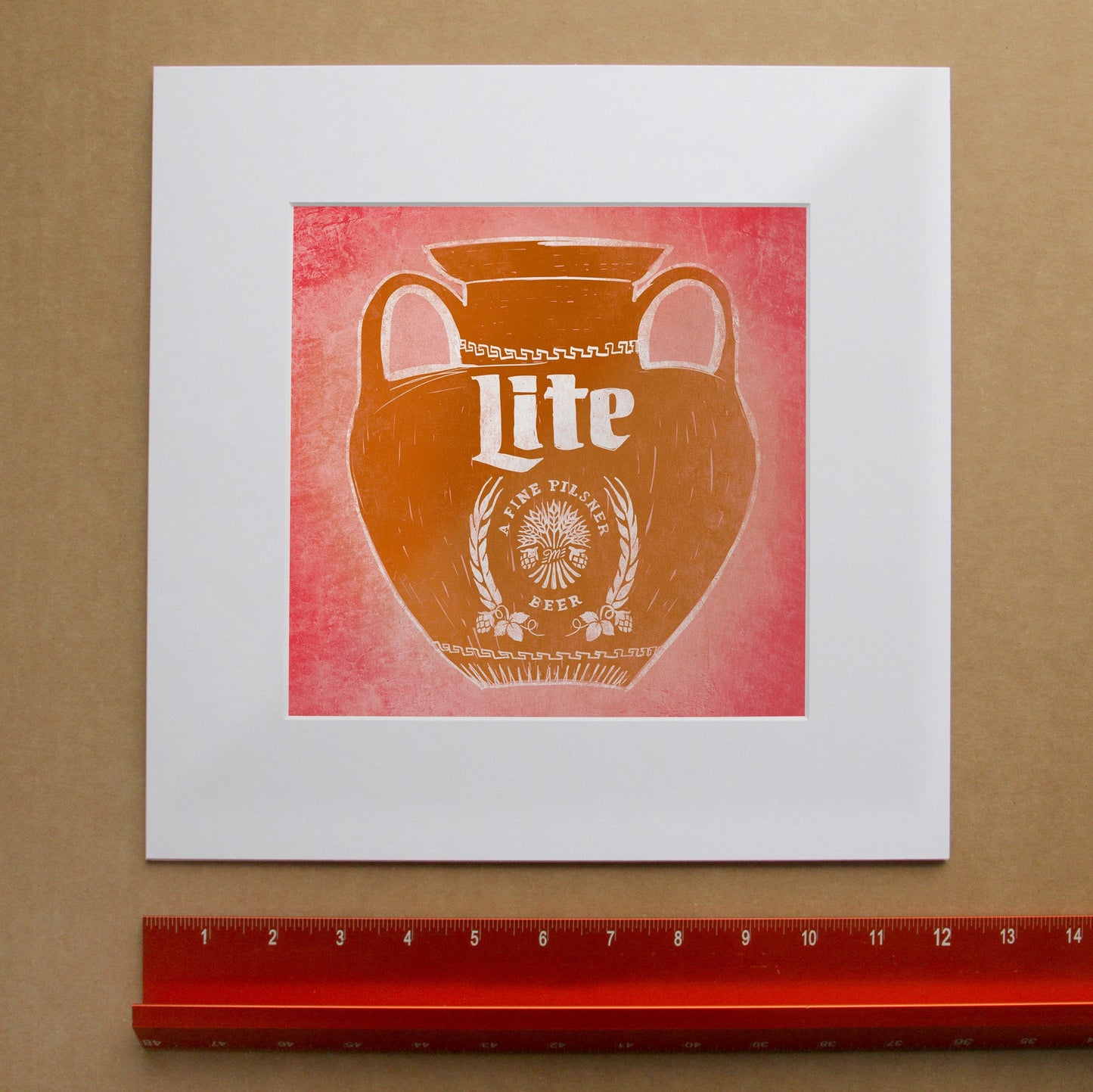 Miller Lite Amphora Art Print by Betsy Crum, inspired by classical vessel forms, Miller Lite nostalgia, and the kind of eclectic kitchen or bar decor that gets a laugh from the right people, available at crumart.com. This museum quality print is made right here in Texas.