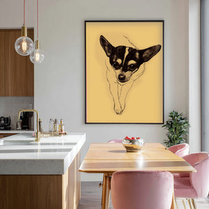Minimalist Chihuahua dog portrait in pen and ink