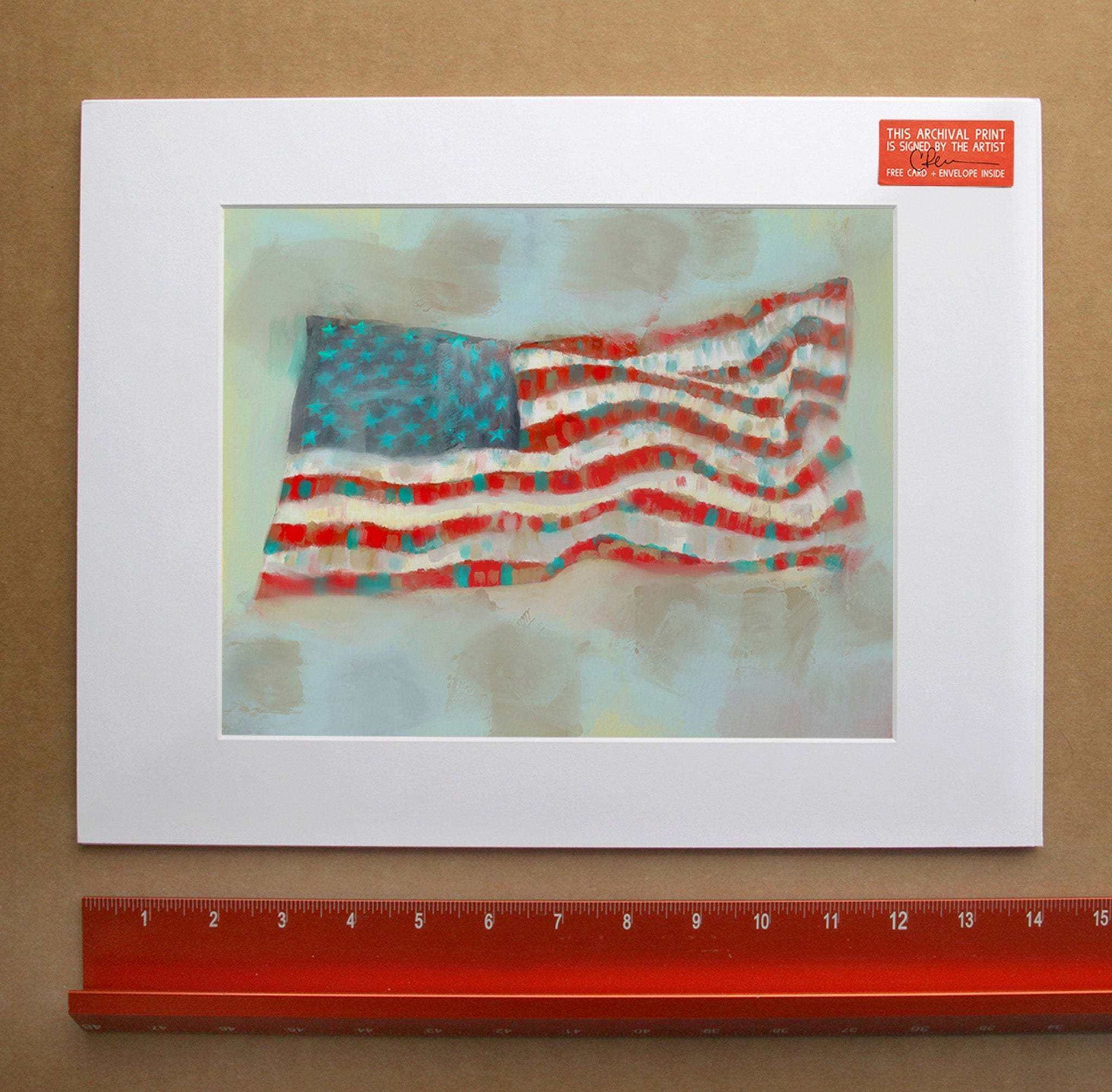 Modern United States flag art print by Crum Art on cotton rag paper with archival inks