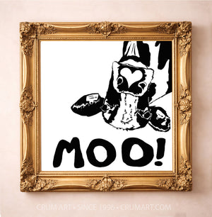 The Judy's Moo Cassette art print in a gold frame by Betsy Crum — square music wall art from Crum Art, available at crumart.com. This museum quality print is made right here in Texas.