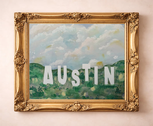 Austin Hollywood Austin Art print by Betsy Crum — in a gold frame