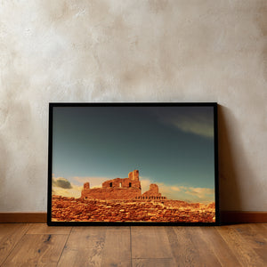 Southwestern Desert Art Print of New Mexico desert ruins leaning against wall on hardwood floor