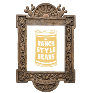 Ranch Style Beans can, peach — art print in a carved wood frame, Crum Art