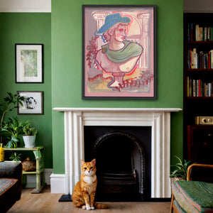 Pastel Cowboy Wall Art by Caya Crum, inspired by a Greco Roman bust, a cowboy hat, and the kind of soft western art that gives a room a romantic and slightly surreal point of view, available at crumart.com. This museum quality print is made right here in Texas.