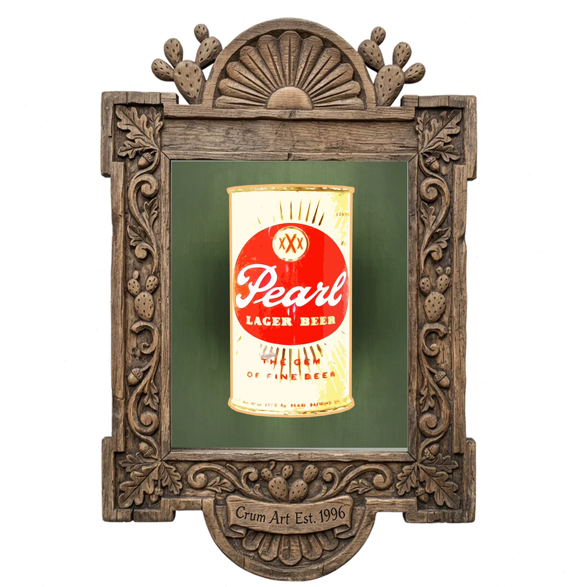 Pearl Bottle Last Light — bar art print by Betsy Crum in a carved wood frame