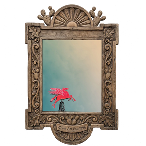 Pegasus Flying Red Horse — Dallas art print by Betsy Crum in a carved wood frame