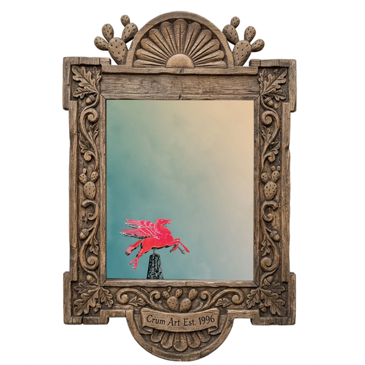 Pegasus Flying Red Horse — Dallas art print by Betsy Crum in a carved wood frame