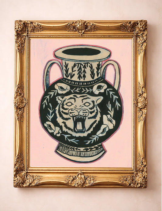Tiger Art - Pink Greco roman vase in a gold frame.