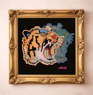 Pop Art Tiger Print by Caya Crum, inspired by bold color, playful ferocity, and the kind of statement-making energy that lets you show off your inner tiger and maximalist statement style, available at crumart.com. This museum quality print is made right here in Texas.