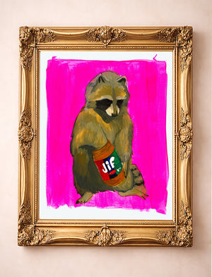 Jiff Raccoon Art Print — Peanut Butter Raccoon Print Weirdcore Wall Art | Caya Crum Art