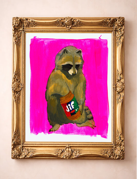 Jiff Raccoon Art Print — Peanut Butter Raccoon Print Weirdcore Wall Art | Caya Crum Art