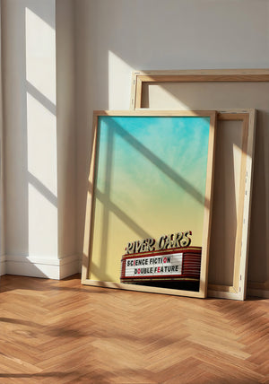 River Oaks Theatre Houston art print by Betsy Crum — neutral frame room mockup