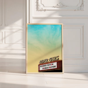 River Oaks Theatre Houston art print by Betsy Crum — neutral frame room mockup