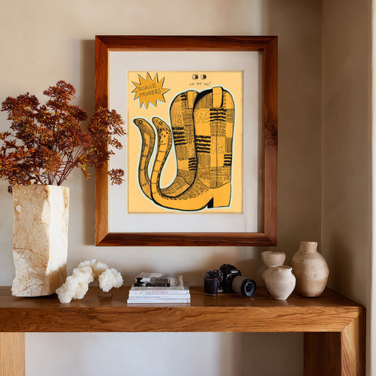 Roach Stompers Cowboy Boots Drawing Art Print | Caya Crum Art Crum Art