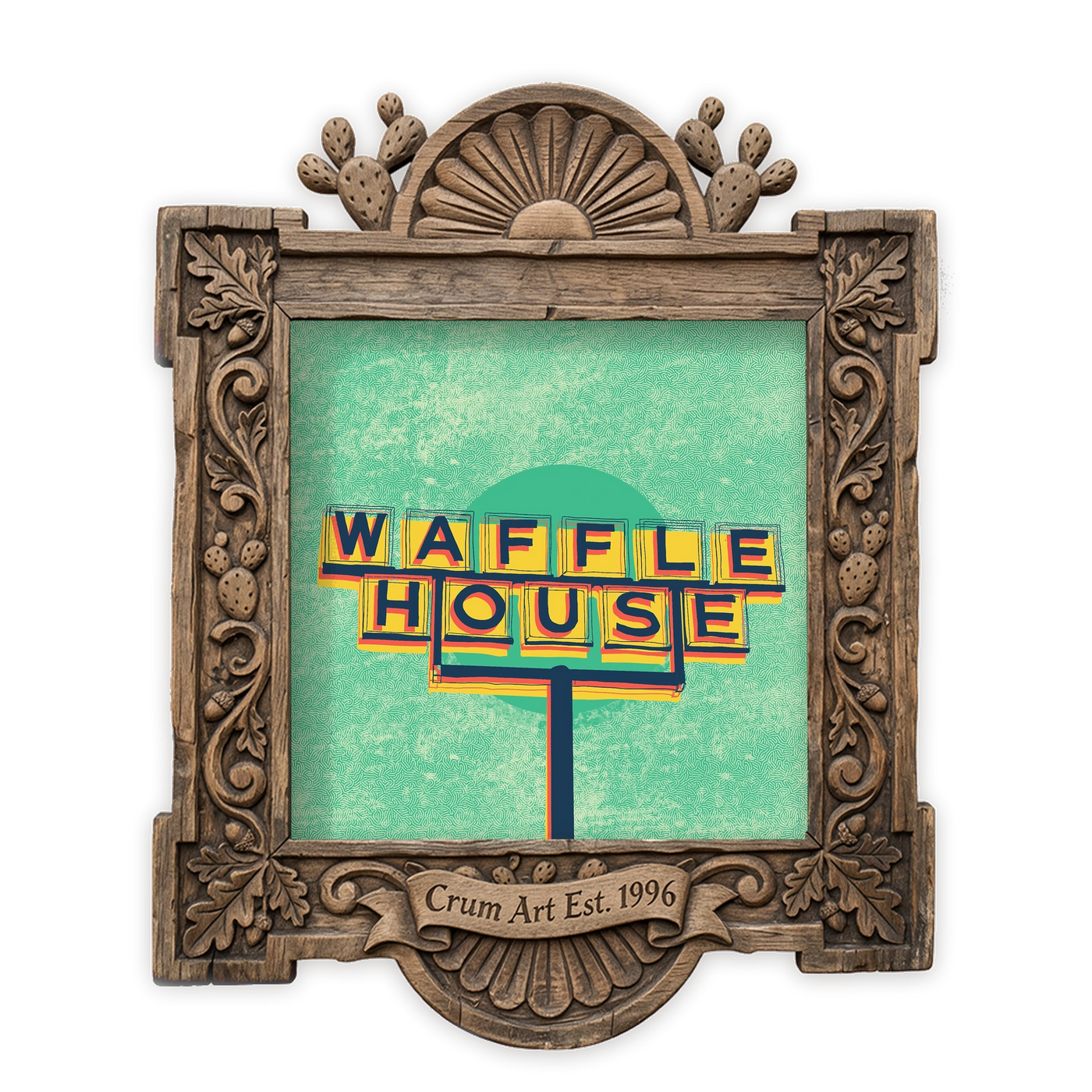 Roadside Art | Waffle House Sign | Caya Crum — art print in a carved wood frame, Crum Art