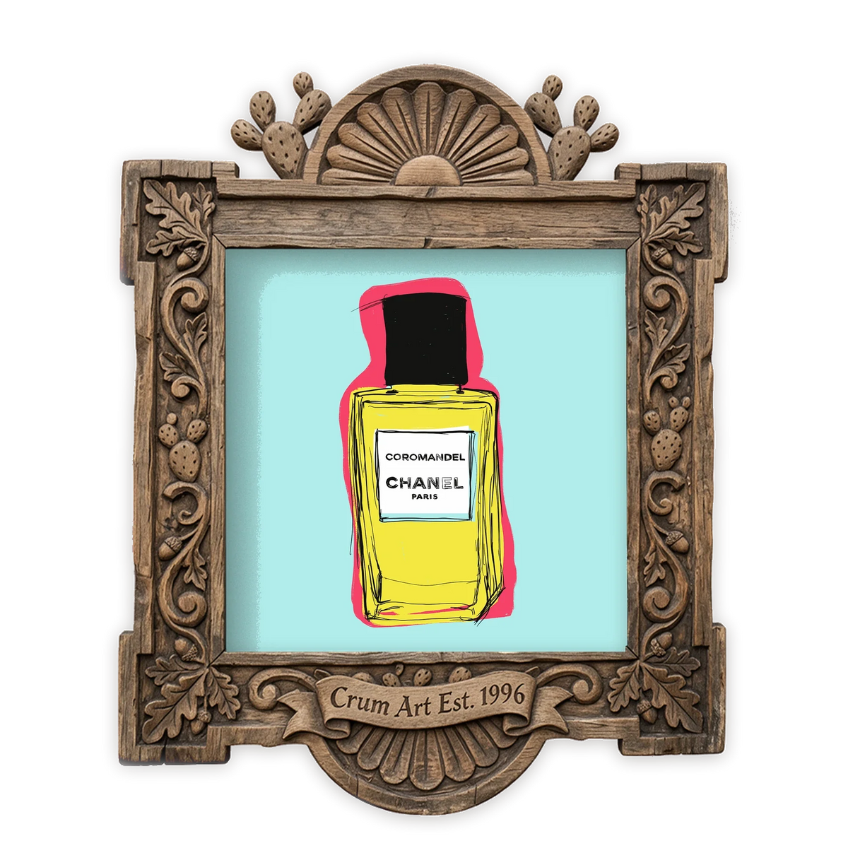 Chanel Coromandel — coquette wall art print by Betsy Crum in a square carved wood frame