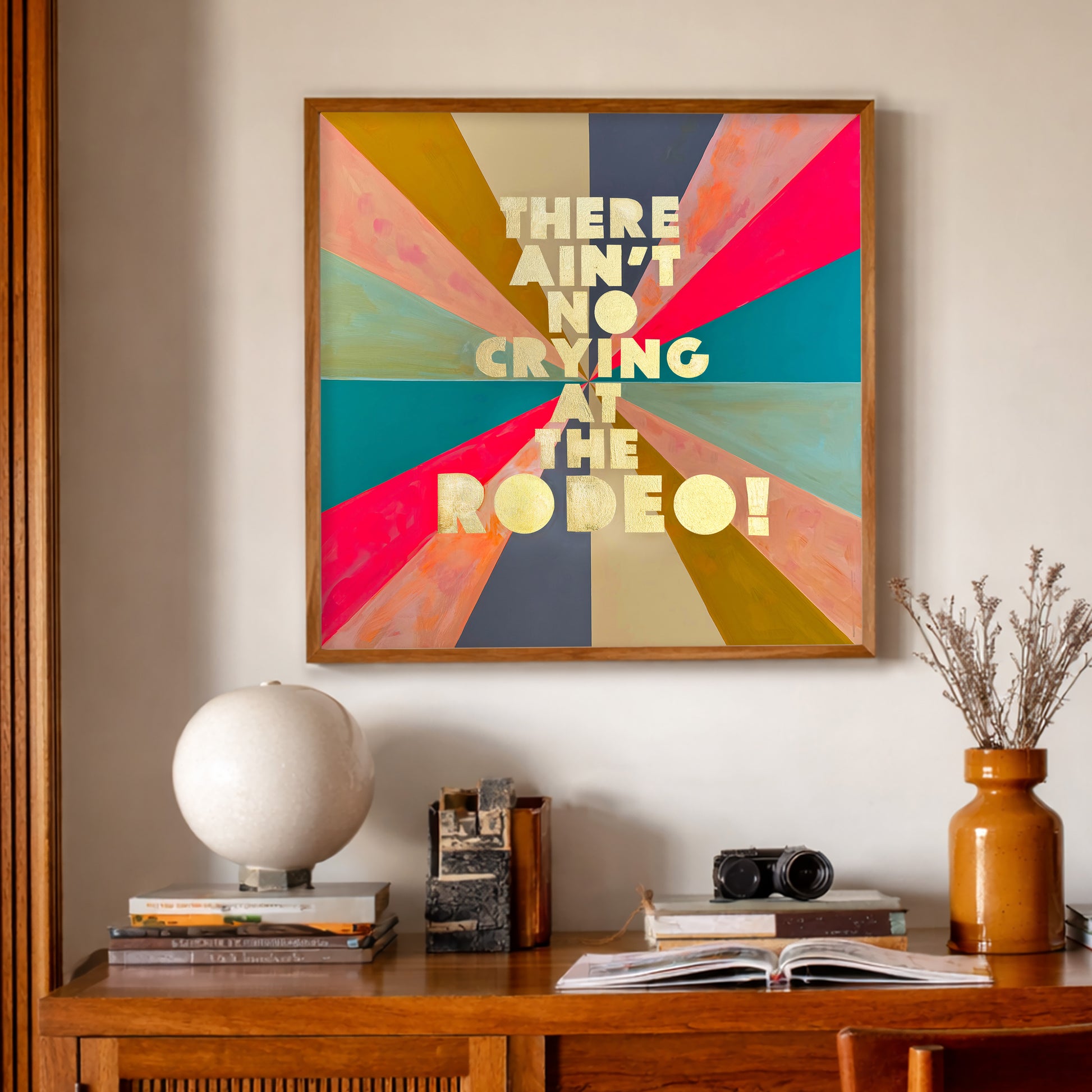 Western Art - No Crying at the Rodeo Art Print by Texas Artist Betsy Crum of Crum Art, an archival art print inspired by the rodeo, western toughness, and a little Texas sass. This museum quality print is made right here in Texas.