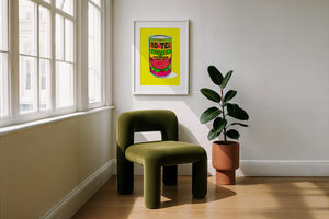 Ro-Tel Can kitchen art print by Betsy Crum — framed with velvet mat