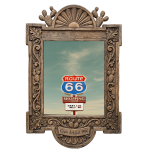 Route 66 Sign, close — art print in a carved wood frame, Crum Art