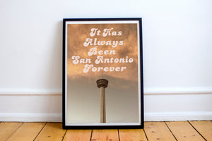 San Antonio Forever art print by Betsy Crum, Tower of the Americas under a big Texas sky, shown framed