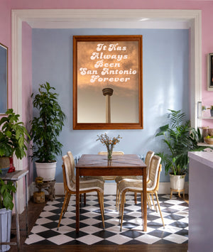 San Antonio Forever Hemisfair print by Betsy Crum framed in a pink and blue room