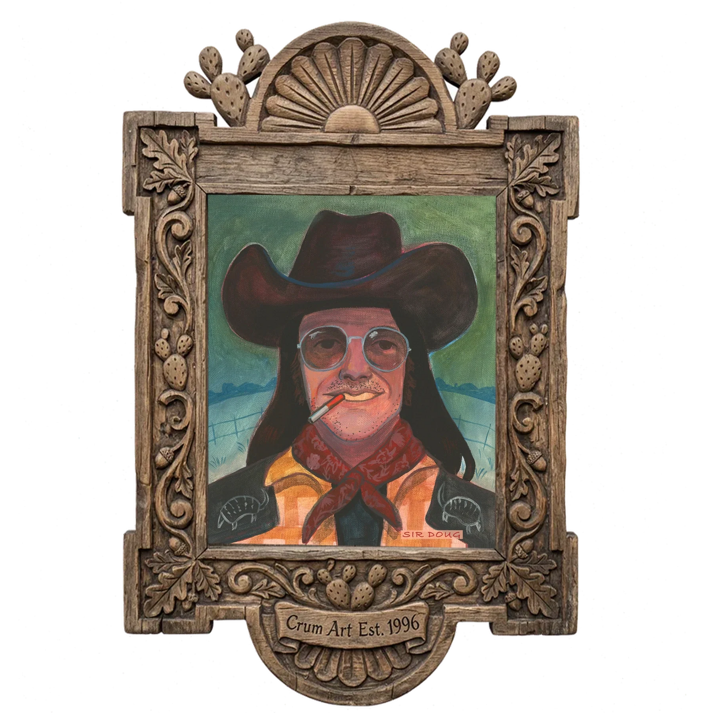 Sir Doug Sahm — music wall art print by Caya Crum in a carved wood frame