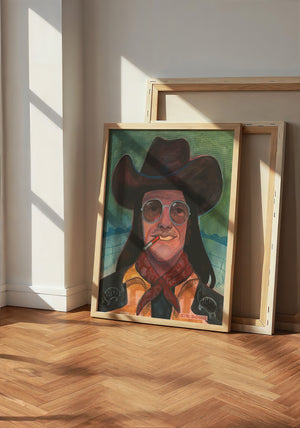 Sir Doug Sahm music wall art print by Caya Crum — neutral frame room mockup