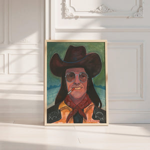 Sir Doug Sahm music wall art print by Caya Crum — neutral frame room mockup