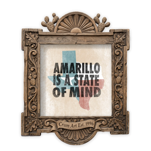 Amarillo State of Mind — Amarillo art print by Betsy Crum in a square carved wood frame