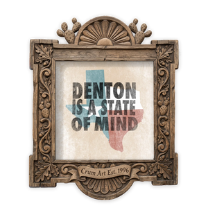 Denton State of Mind — Denton art print by Betsy Crum in a square carved wood frame