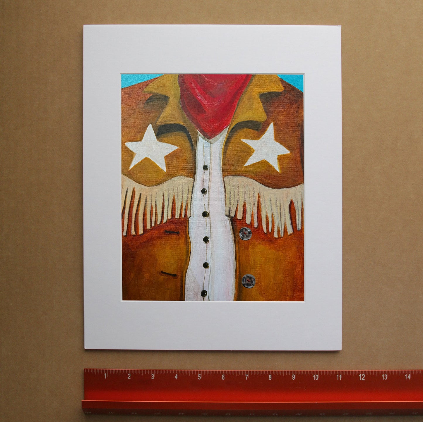 Cowboy Stars Rodeo Fringe Vest Print by Caya Crum Art, western fringe vest with white stars and red bandana