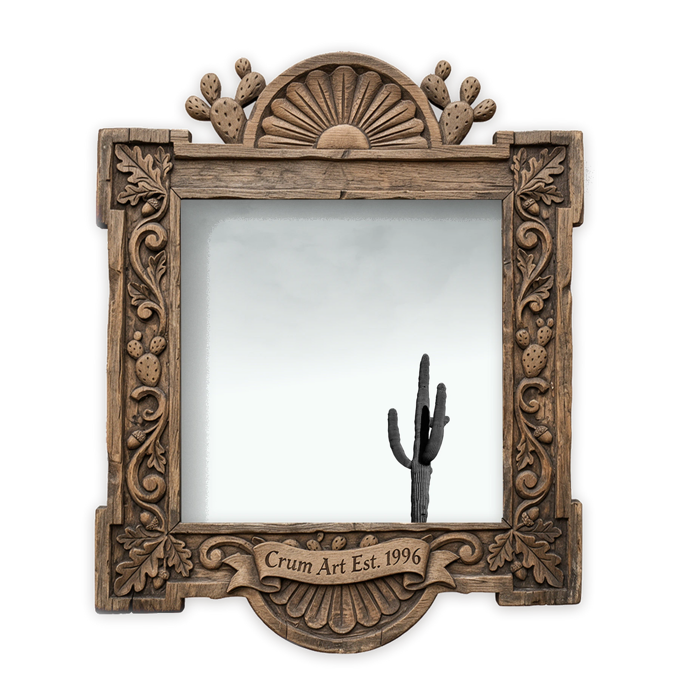 Cactus Art | Lone Saguaro Black & White | Betsy Crum — art print in a carved wood frame, Crum Art