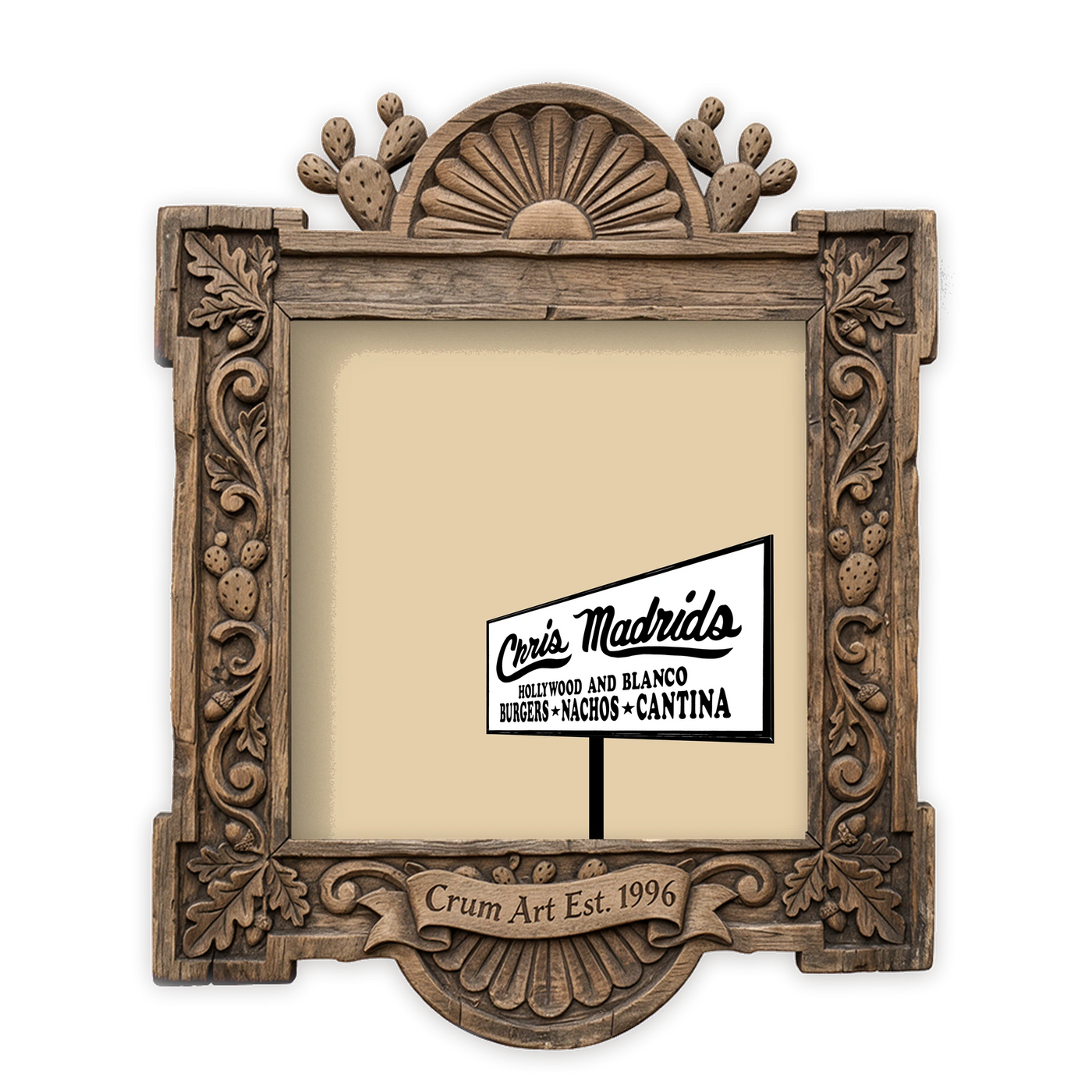 San Antonio Art | Chris Madrid's Print, Square | Betsy Crum — art print in a carved wood frame, Crum Art