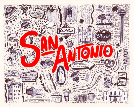 San Antonio Art - San Antonio Icons Pen & Ink Print | Caya Crum Art