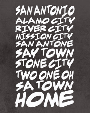 San Antonio Art - San Antonio Nicknames Sobriquet Typography Print | Betsy Crum Art Crum Art