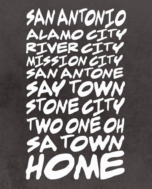 San Antonio Art - San Antonio Nicknames Sobriquet Typography Print | Betsy Crum Art
