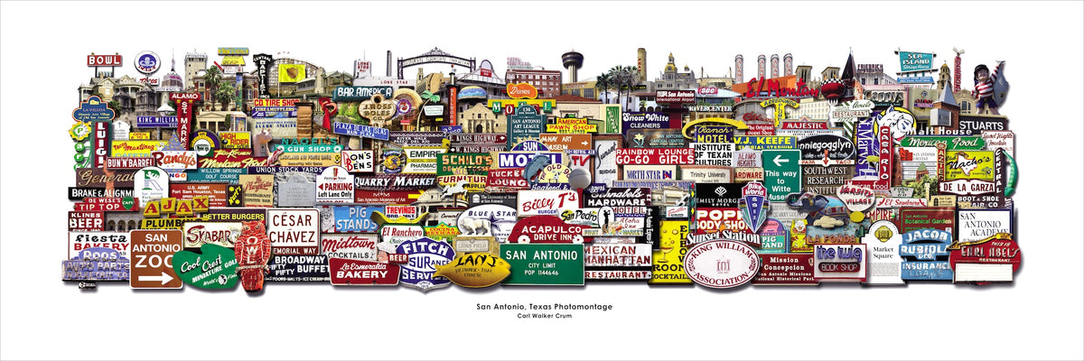 San Antonio photomontage long format art print by Carl Crum, hand-signed San Antonio wall art