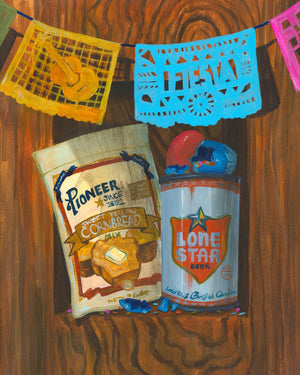 San Antonio Wall Decor - Pioneer Cornbread Mix, Lone Star Beer and Fiesta | Caya Crum Art Crum Art