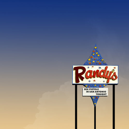 San Antonio Wall Art Randy’s Bingo Sex Pistols Print by Betsy Crum, inspired by the iconic Randy’s Bingo sign, San Antonio nightlife history, and the bold local character that makes this a standout piece of San Antonio wall decor, Fiesta decor, and Texas city art, available at crumart.com. This museum quality print is made right here in Texas.