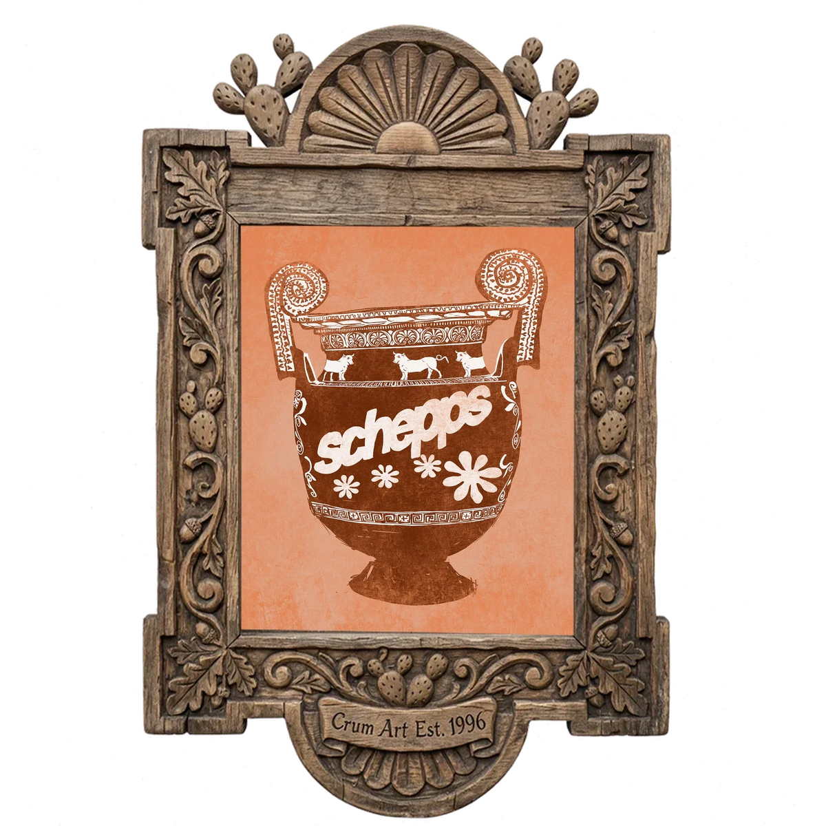 Schepps Milk Amphora — kitchen art print by Betsy Crum in a carved wood frame