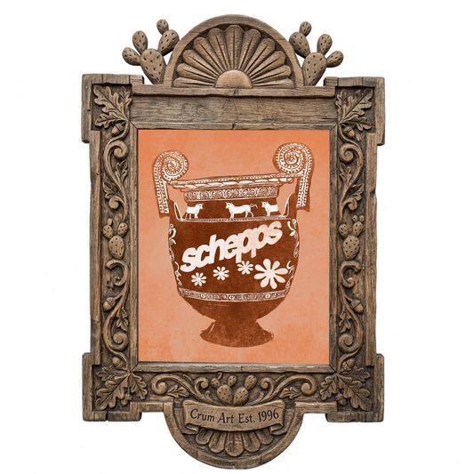 Schepps Milk Amphora — kitchen art print by Betsy Crum in a carved wood frame